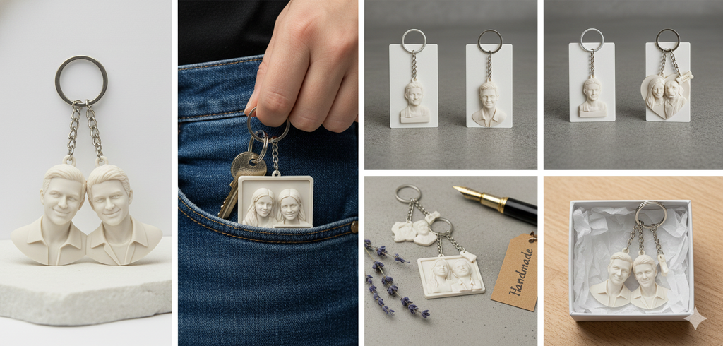 Relief/Embossed Custom 3D-Sculpted Portrait Keychains