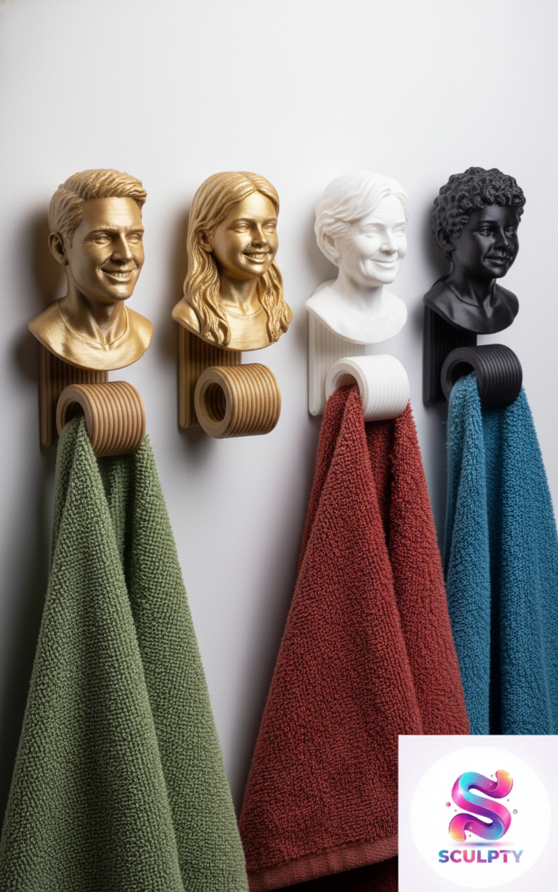 Custom 3D-Sculpted Portrait Towel Hangers: The "Hold-Me-Tight" Collection (3 pcs)