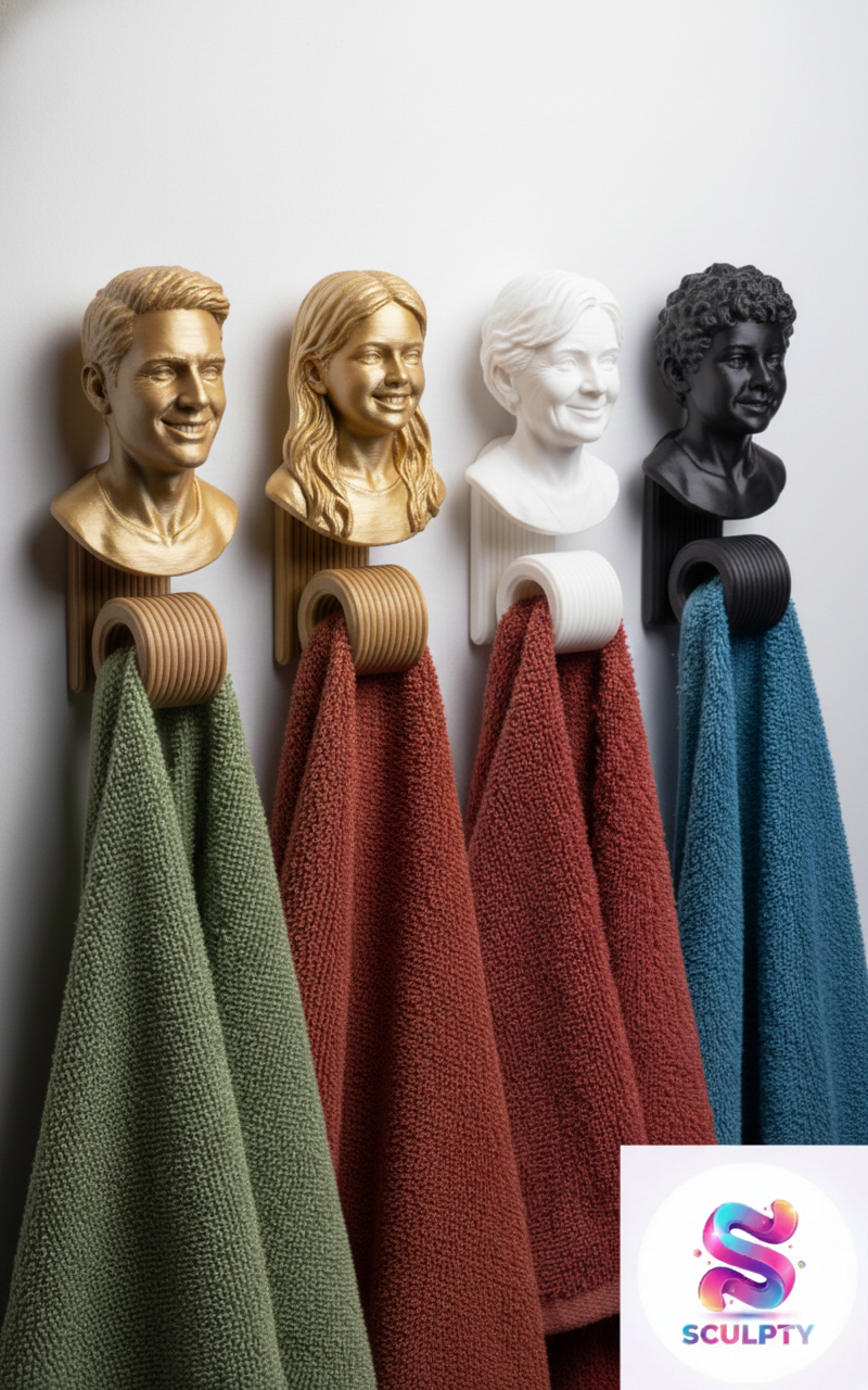 Custom 3D-Sculpted Portrait Towel Hangers: The "Hold-Me-Tight" Collection (3 pcs)