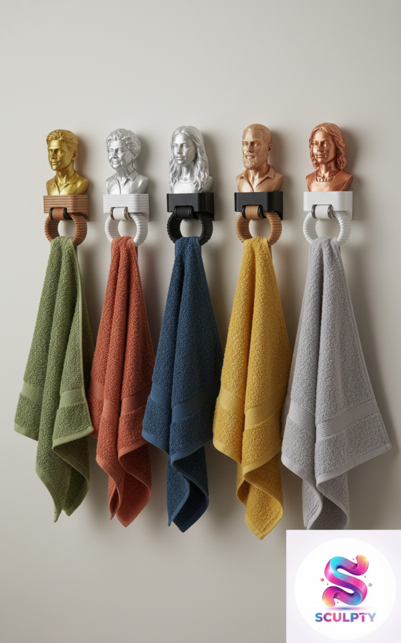 Custom 3D-Sculpted Portrait Towel Hangers: The "Hold-Me-Tight" Collection (3 pcs)