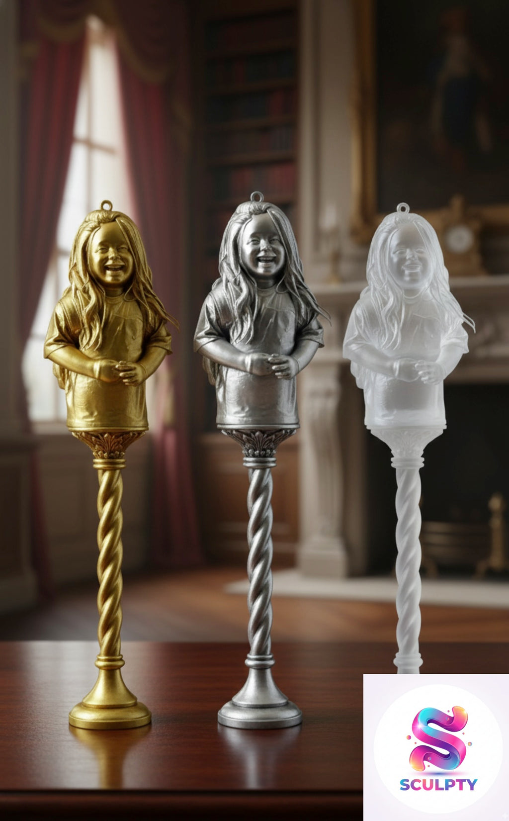 Custom 3D-Sculpted Portrait Scepters